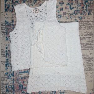 White Crochet Vest and Skirt Set